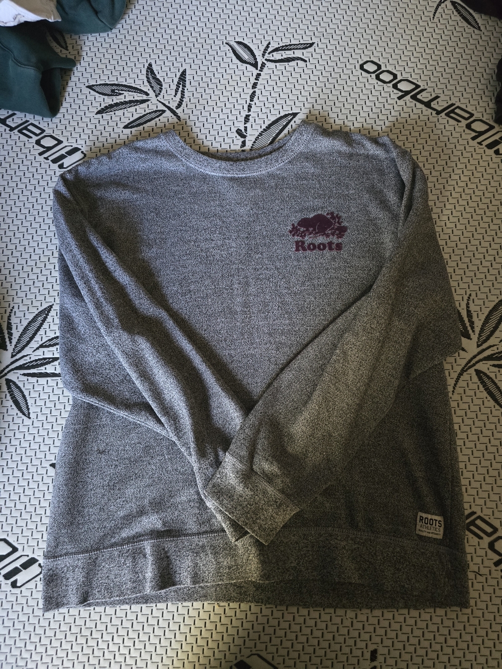 Roots Gray Crewneck Sweater with Maroon Logo
